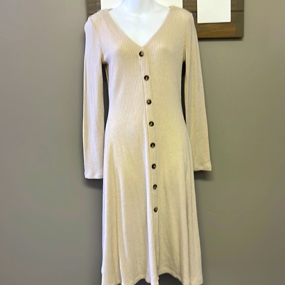 Double Zero Cream Faux Button Pullover Swing MIDI-  Medium